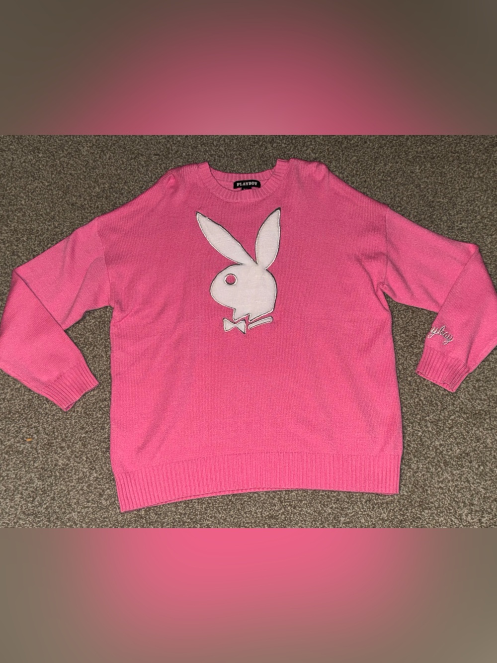PLAYBOY Pink Crewneck Sweater with White Bunny Logo